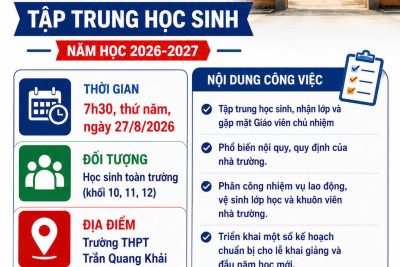 THÔNG BÁO TẬP TRUNG HỌC SINH NĂM HỌC 2026-2027